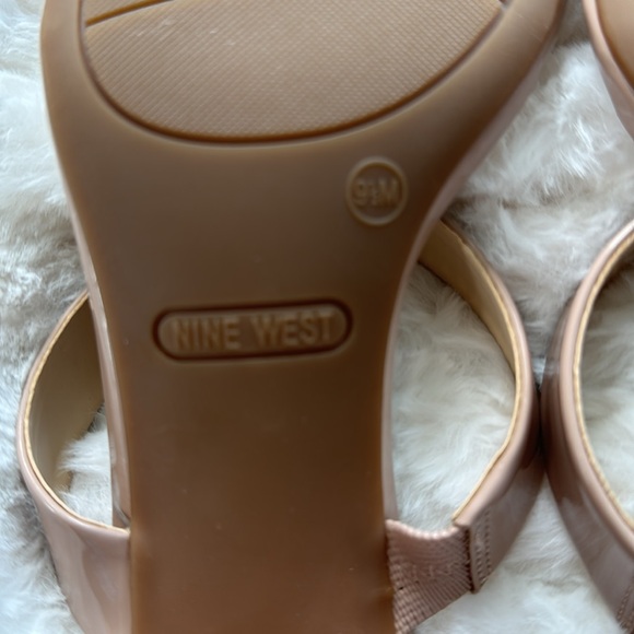 Nine West Nude Patent Leather Block Heel Sandals - Picture 5 of 7